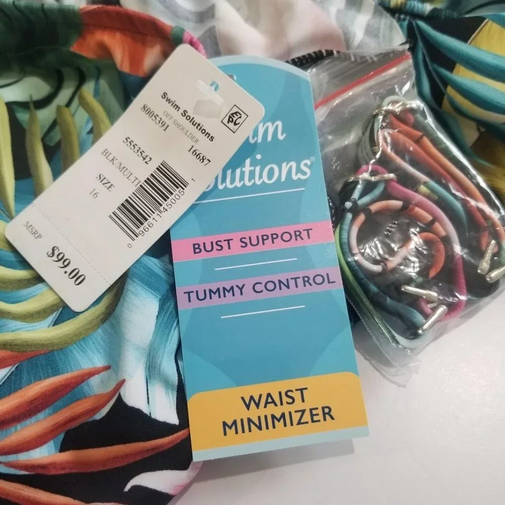 Swim Solutions Off the Shoulder Tummy Control One Piece Swimsuit Size 16